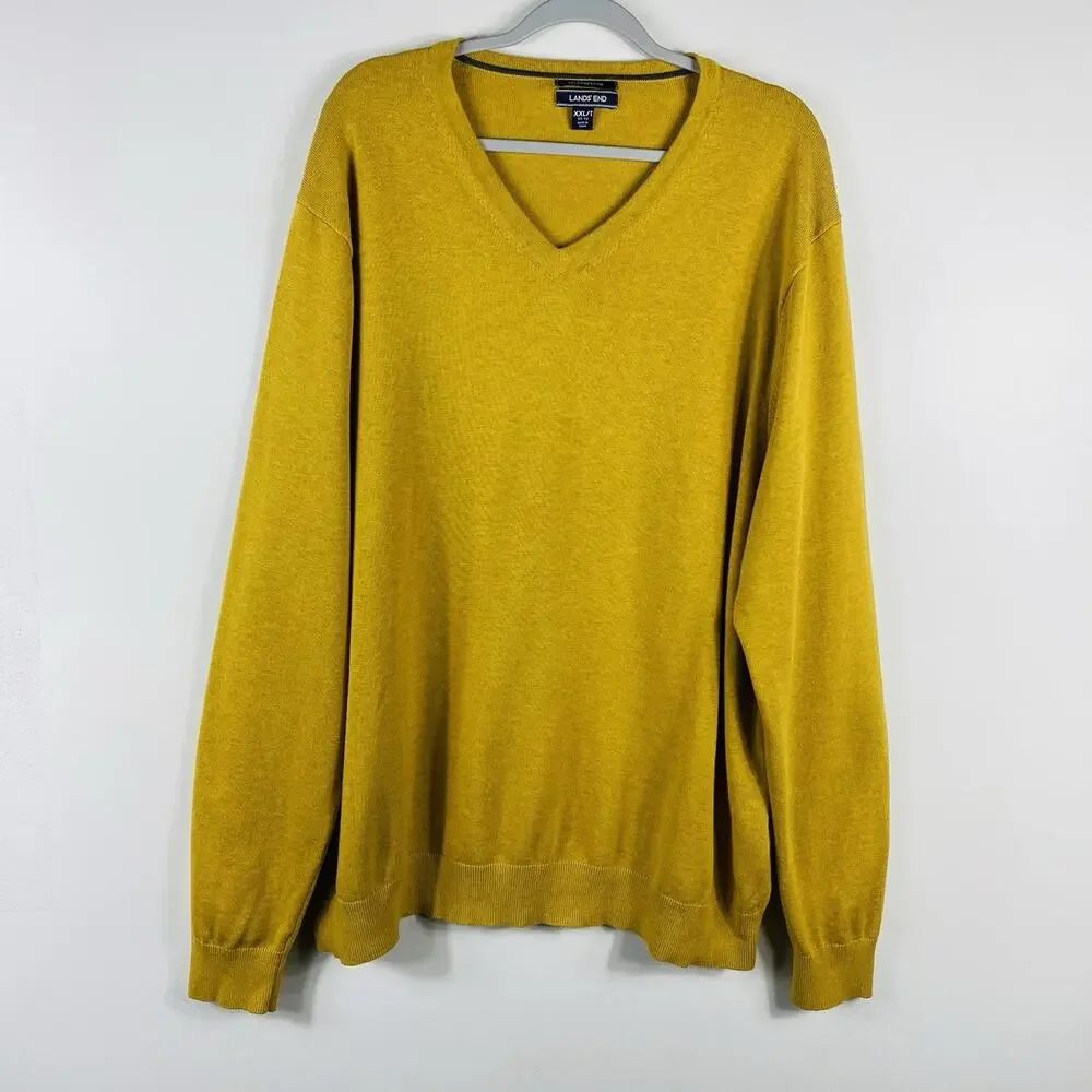 Lands End Sweater Men's XXL Tall Classic Fit Fine Gauge Supima Cotton V-Neck
